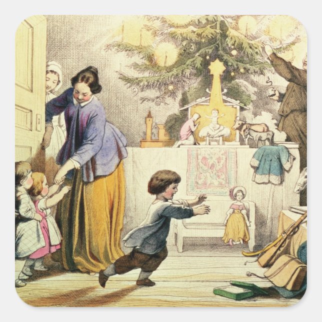 Dekorieren des Weihnachtsbaumes Quadratischer Aufkleber (Vorderseite)