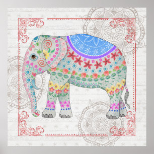 Dekorierte Boho Style Elephant Art Poster