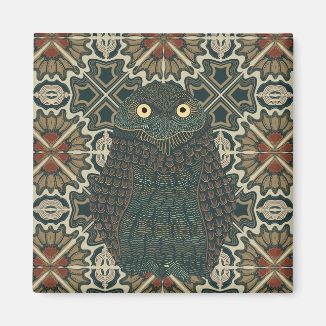 Dekorierte Burrowing Owl Golden Brown Earth Tones Magnet (Vorne)