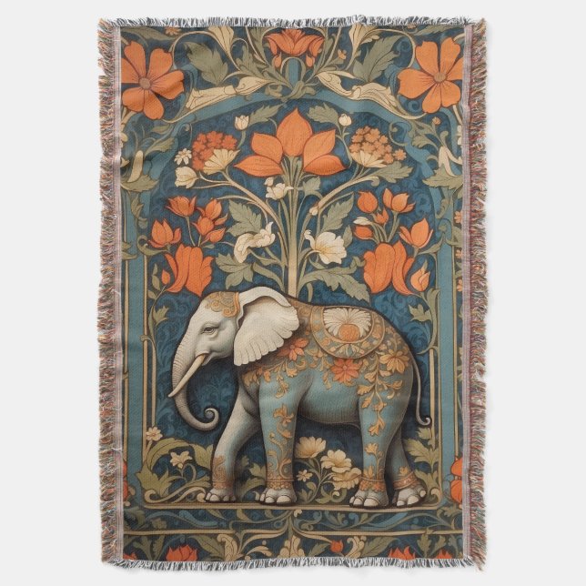 Dekorierte Elephant William Morris Inspirierte flo Decke (Vorderseite Vertikal)