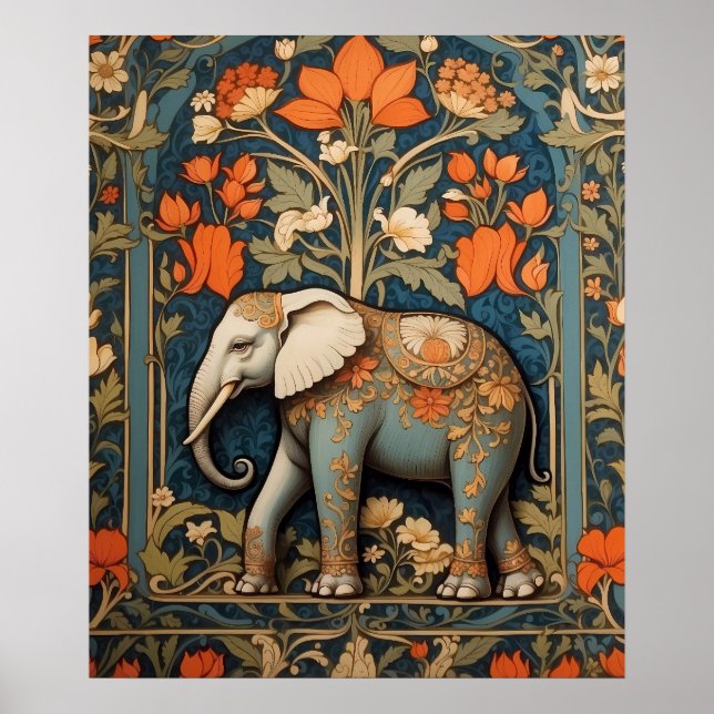 Dekorierte Elephant William Morris Inspirierte flo Poster (Vorne)
