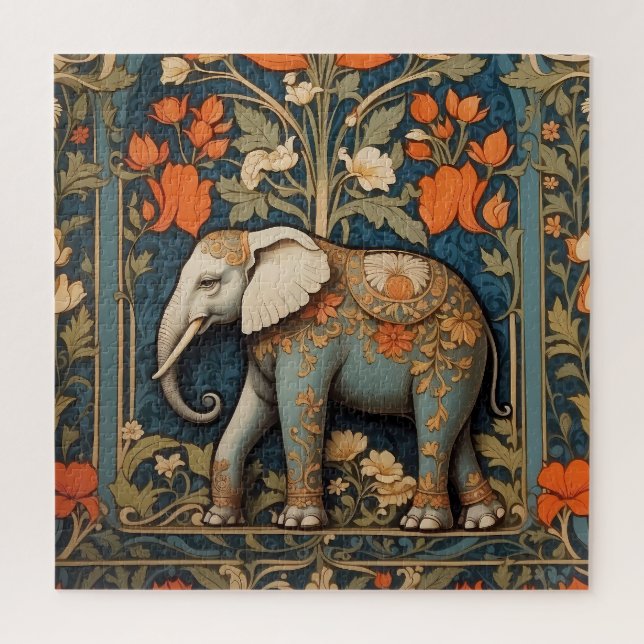 Dekorierte Elephant William Morris Inspirierte flo Puzzle (Vertikal)