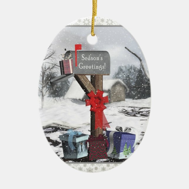 Dekorierte Mailbox Geschenke Winterwelt Oval Ornam Keramik Ornament (Vorne)
