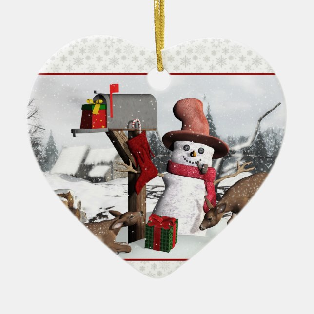 Dekorierte Mailbox Snowman Deer and Gifts Ornament (Vorne)