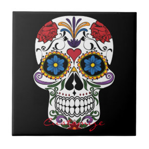 Dekorierte menschliche Schädel Art Thunder_Cove Fliese