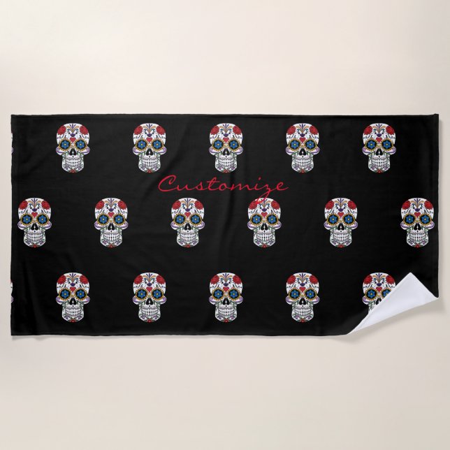 Dekorierte menschliche Schädelkunst Thunder_Cove Strandtuch (Vorderseite)