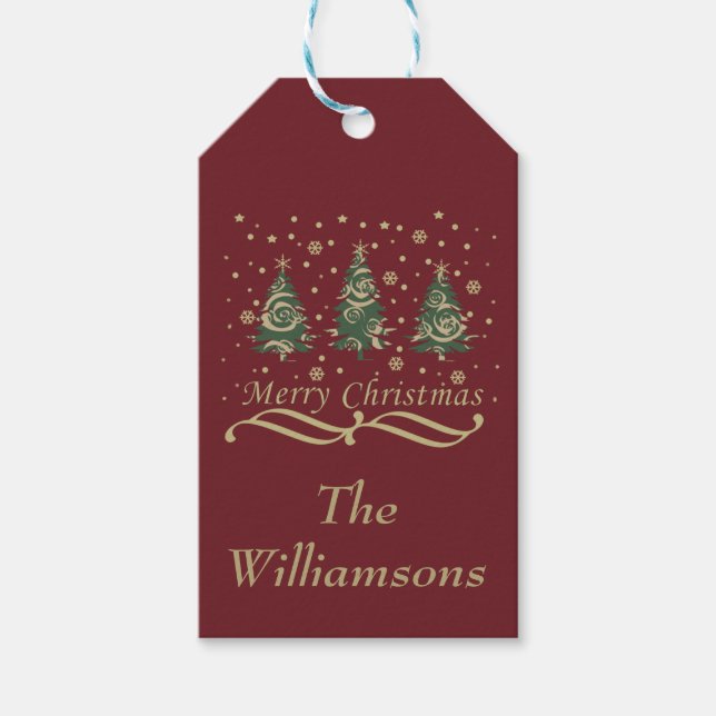 Dekorierte, moderne frohe Weihnachtskiefern Geschenkanhänger (Vorderseite)