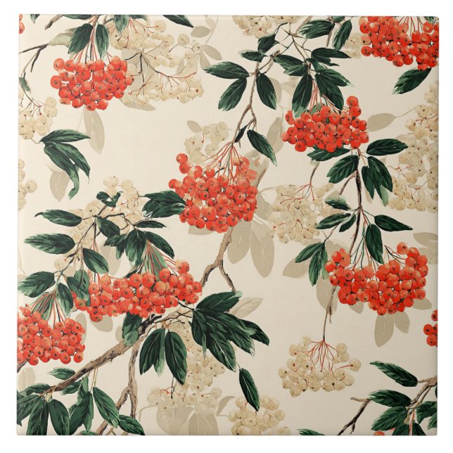 Dekorierte rote und weiße Beeren Fliese (Vorderseite)