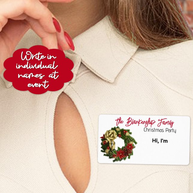 Dekorierte weihnachtliche Kronen-Papiermarke (Help guests remember names with a custom Christmas wreath name tag. Easy to personalize. )