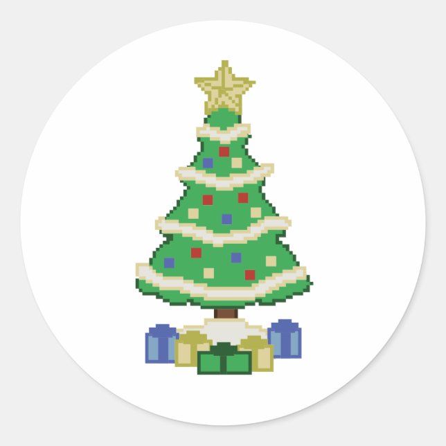 Dekorierte Weihnachtsbaum 8bit Video Game Style Cl Runder Aufkleber (Vorderseite)