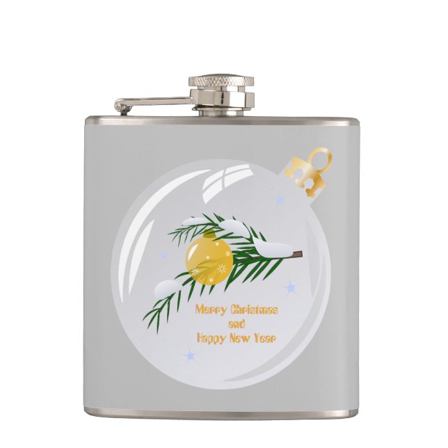 Dekorierte Weihnachtszweig in Bauble Flachmann (Vorderseite)