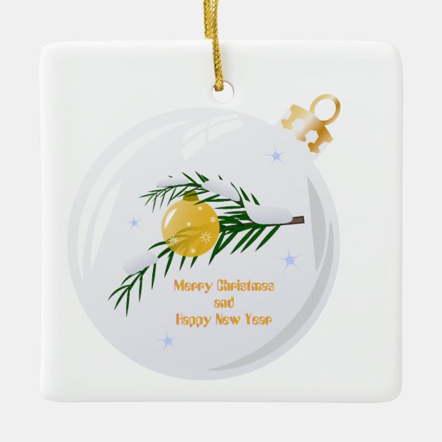 Dekorierte Weihnachtszweig in Bauble Keramikornament (Vorderseite)