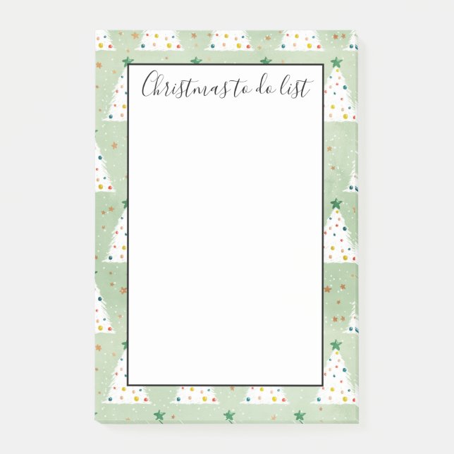 Dekorierte weiße Weihnachtsbaumen Grüne Sterne zu  Post-it Klebezettel (Vorderseite)