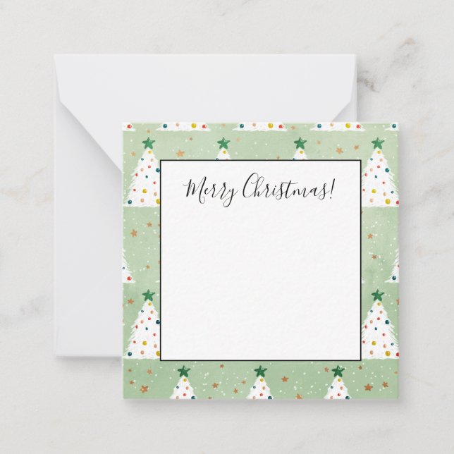 Dekorierte weiße Weihnachtsbaumen Grüner Stern & O Mitteilungskarte (Vorderseite)