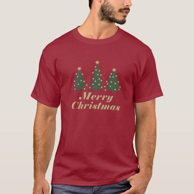 Dekorierter Urlaub Frohe Weihnachtskiefern T-Shirt (Vorderseite)
