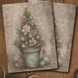 Dekorierter Vintage-Weihnachtsbaum-Topf-Decoupage Seidenpapier