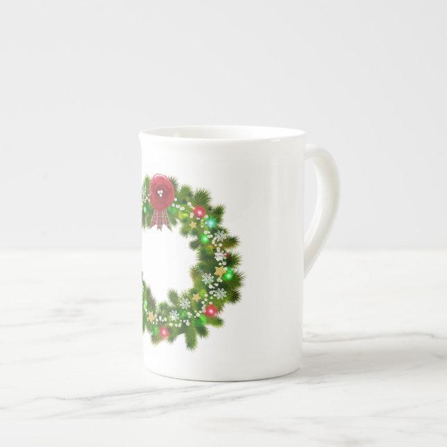 Dekorierter Weihnachtsfestkranz Prozellantasse (Vorderseite Rechts)