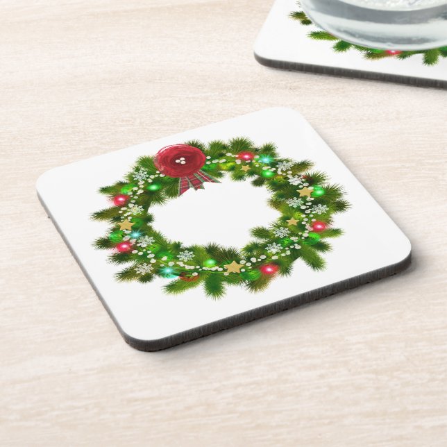 Dekorierter Weihnachtskranz Getränkeuntersetzer (Linke Seite)