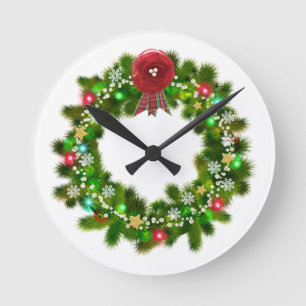 Dekorierter Weihnachtskranz Runde Wanduhr