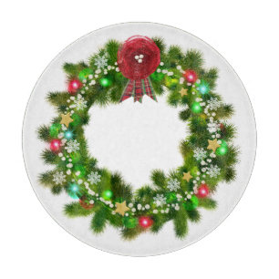 Dekorierter Weihnachtskranz Schneidebrett