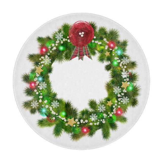 Dekorierter Weihnachtskranz Schneidebrett (Vorderseite)