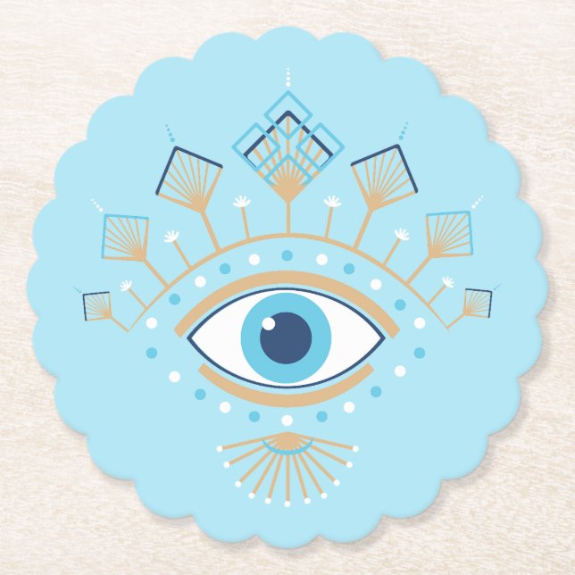 Dekoriertes griechisches Eye Türkisches Schutzsymb Untersetzer (Vorderseite)