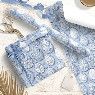 Dekoriertes Ostereier Muster Blue ID1096 Geschenkpapier
