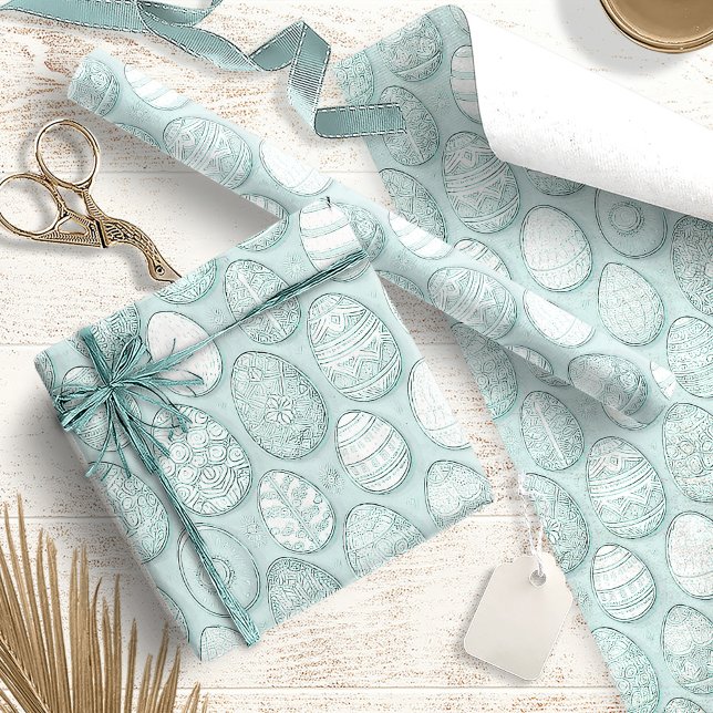 Dekoriertes Ostereier Muster Mint ID1096 Geschenkpapier (Von Creator hochgeladen)