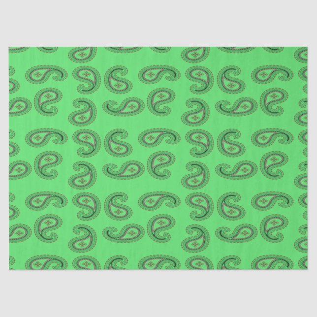 Dekorpaisley-Muster auf grün Seidenpapier (Vorderseite)