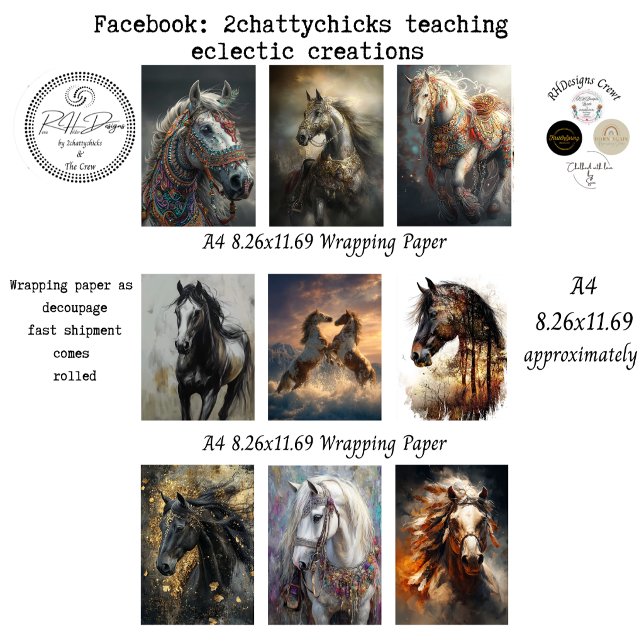 Dekorpapiere Decoupage 9 A4 Pferde Geschenkpapier Set (Von Creator hochgeladen)