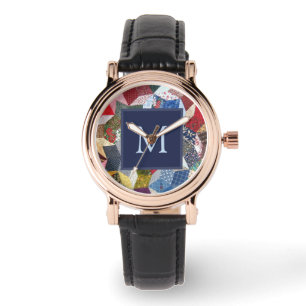 Dekorpatchwork-Sternenmuster-Monogramm Armbanduhr