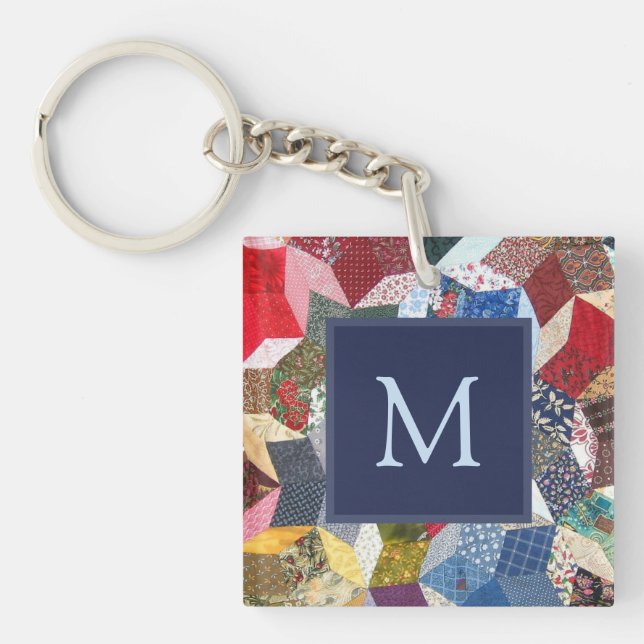 Dekorpatchwork-Sternenmuster-Monogramm Schlüsselanhänger (Vorderseite)