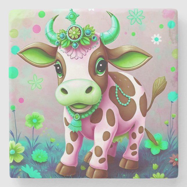 Dekorrosa Kuh Blumenkohl Steinuntersetzer (Vorderseite)