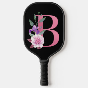 Dekorrosa Monogramm B mit rosa Blume Pickleball Schläger