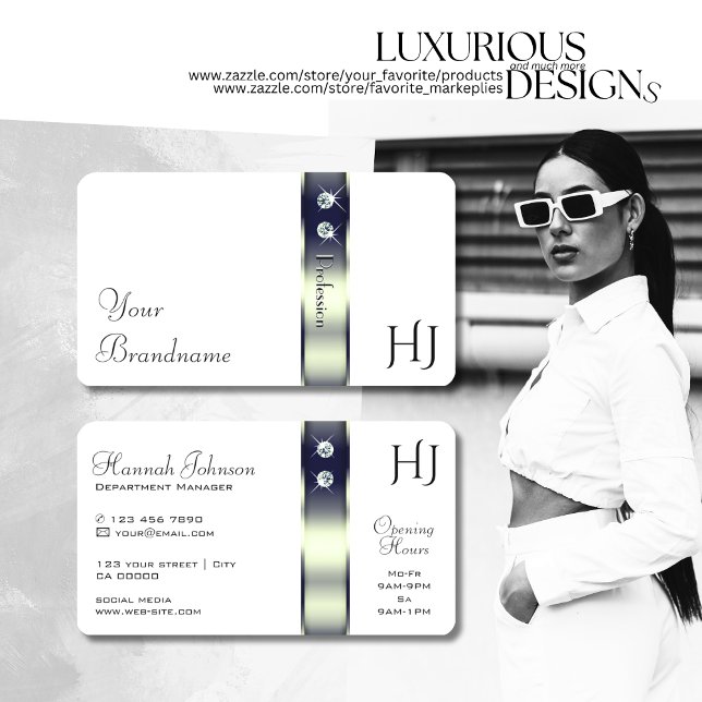 Dekorschmuck und Monogramm in weißem Blau Visitenkarte (Von Creator hochgeladen)