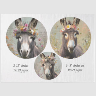 Dekoupage 2-12" Kreis & 8" Whimsischer Esel-Trio Seidenpapier