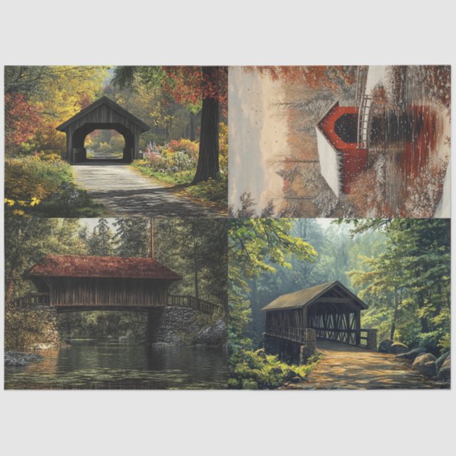 Dekoupage 4 Designs Covered Bridges Seidenpapier (Vorderseite)
