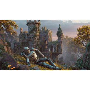 Dekoupage Abandoned Robot and Castle Ruins Seidenpapier