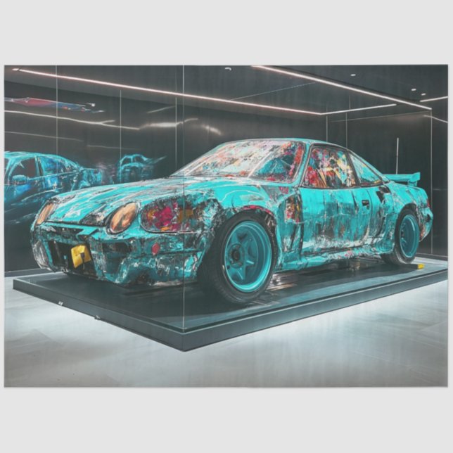 Dekoupage Abstrakt modifizierte türkisfarbene Auto Seidenpapier (Vorderseite)