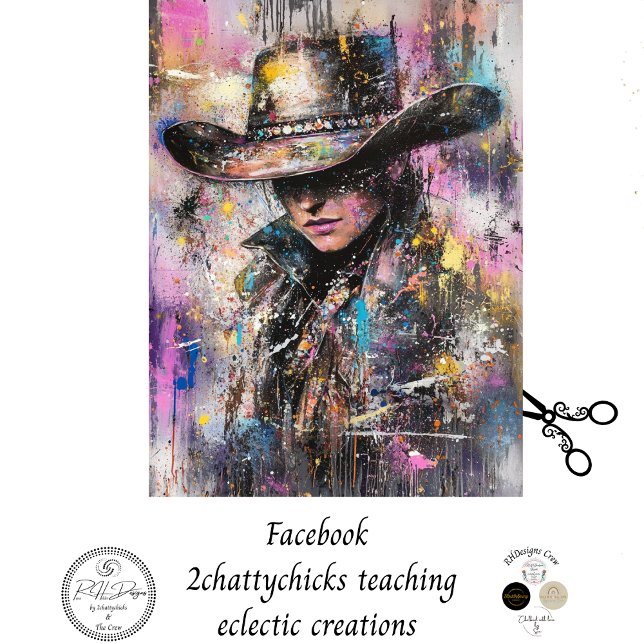 Dekoupage Abstrakt Painting Woman Black Hat Seidenpapier (Von Creator hochgeladen)