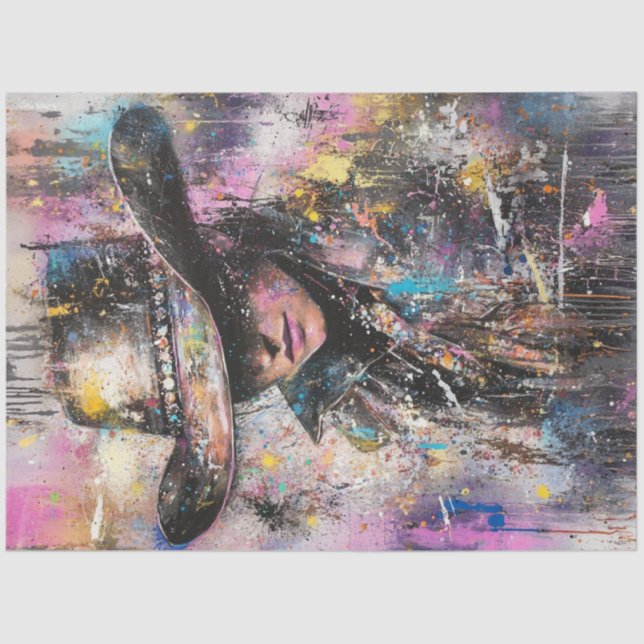 Dekoupage Abstrakt Painting Woman Black Hat Seidenpapier (Vorderseite)