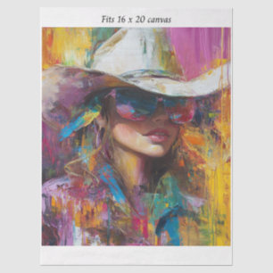 Dekoupage Abstrakte Cowgirl 16x20 Leinwand Seidenpapier
