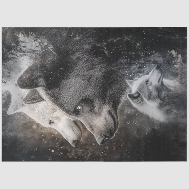 Dekoupage Abstrakte Wölfe und Bärenwälder Szene Seidenpapier (Vorderseite)