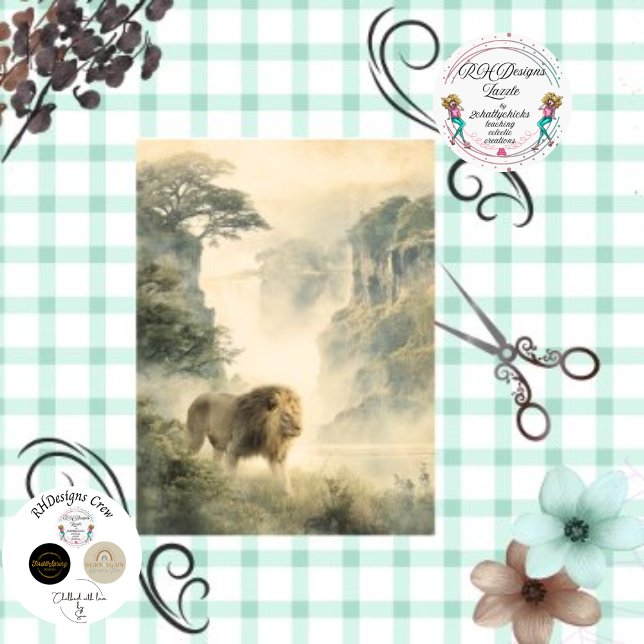Dekoupage African Lion Waterfall Forest Seidenpapier (Von Creator hochgeladen)