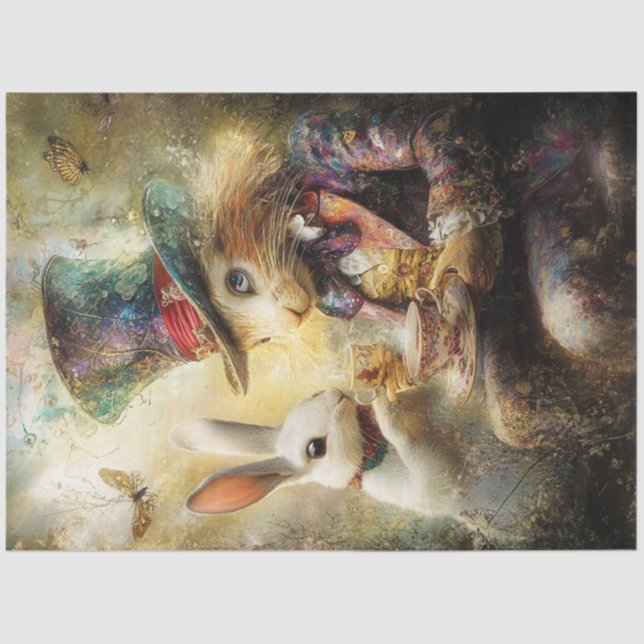 Dekoupage Alice Adventures Rabbit Digital Art Seidenpapier (Vorderseite)