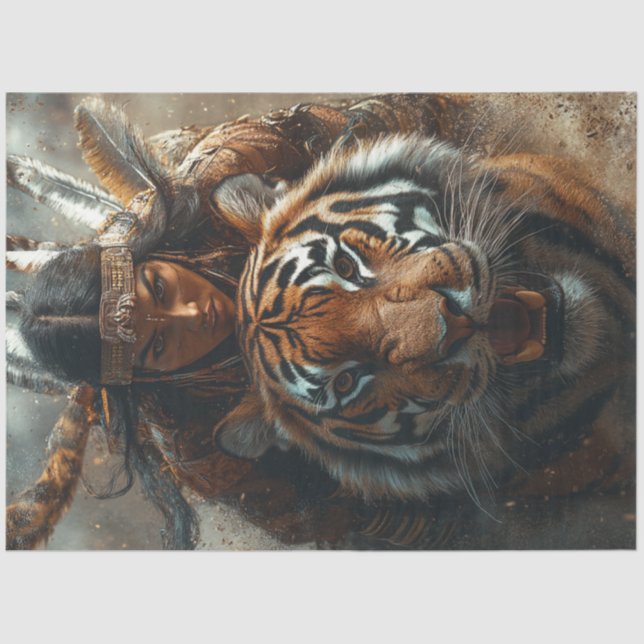 Dekoupage Amerikanische Ureinwohner Kriegerin Frau Seidenpapier (Vorderseite)