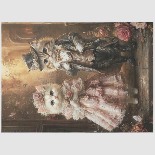 Dekoupage Anthropomorphe Katzen Vintage Kleidung Seidenpapier (Vorderseite)