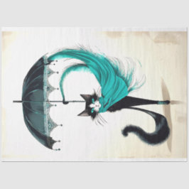 Dekoupage Black Cat in High Heel Umbrella Seidenpapier