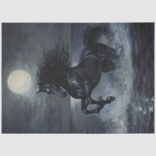Dekoupage Black Horse Dark Moonlit Ocean Scene Seidenpapier