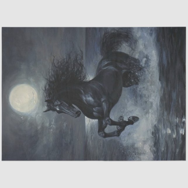 Dekoupage Black Horse Dark Moonlit Ocean Scene Seidenpapier (Vorderseite)